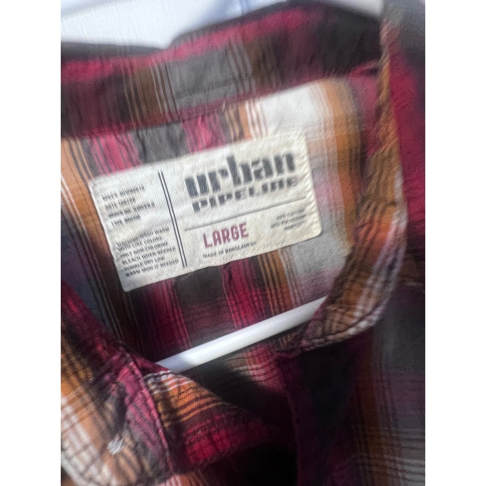 Urban Pipeline Plaid Western Shirt Mens Large Burgundy L/S - Picture 3 of 6